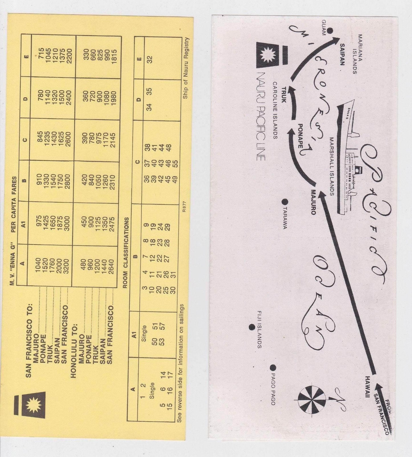 Nauru Pacific Line M.V. Enna G 1977-78 Micronesia Freighter Cruises Brochure - TulipStuff
