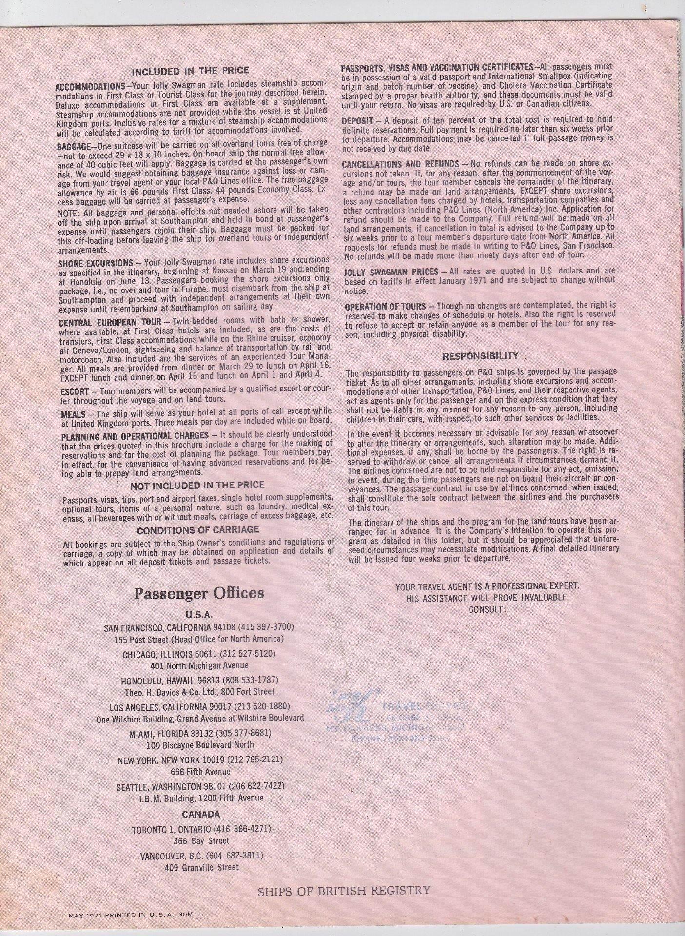 P&O Lines ss Oronsay March 1972 Jolly Swagman Round World Adventure Brochure - TulipStuff