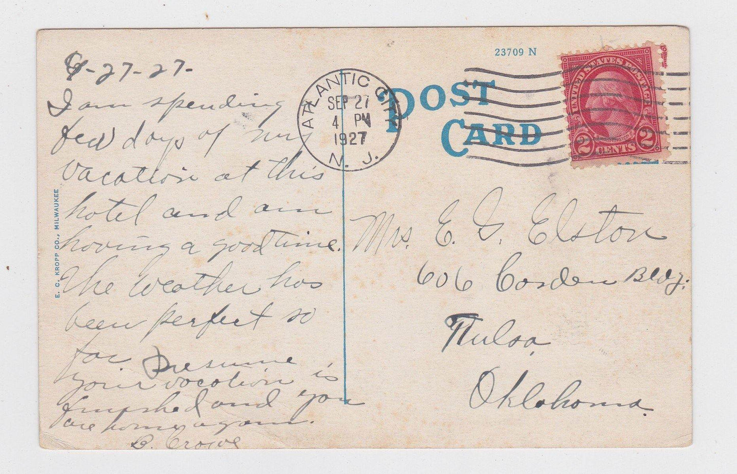 Hotel Dennis Atlantic City New Jersey 1920's Horses on Beach Postcard - TulipStuff