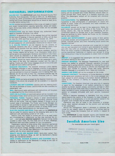 Swedish American Line M.S. Gripsholm 1975 Around South America Brochure - TulipStuff