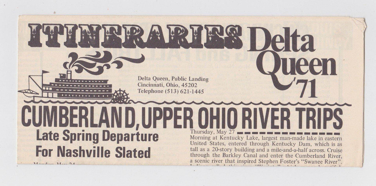 Delta Queen Steamboat 1971 Itineraries Brochure - TulipStuff