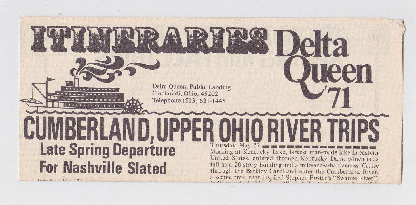 Delta Queen Steamboat 1971 Itineraries Brochure - TulipStuff