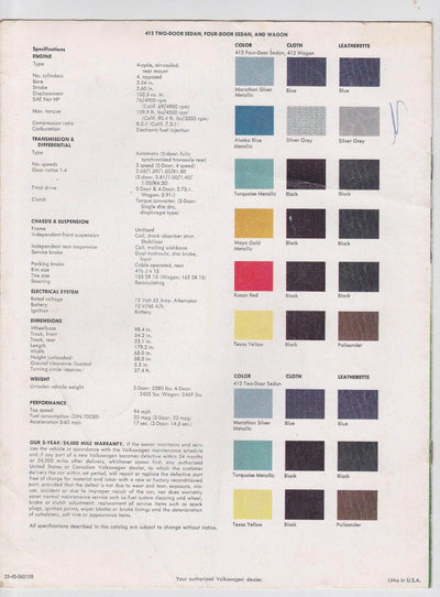 Volkswagen VW 412 1974 Dealer Sales Brochure - TulipStuff