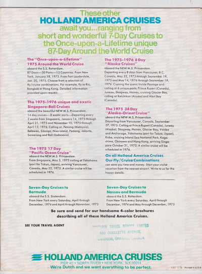 Holland America Cruises ss Statendam 1974-75 Caribbean South America Cruise Brochure - TulipStuff