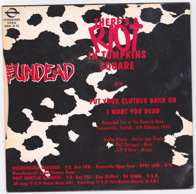The Undead There's A Riot In Tompkins Square 7" 45rpm Vinyl Record 1993 - TulipStuff