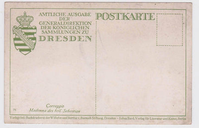 Correggio Madonna des heil Sebastian 1920's Postcard Julius Bard no. 75 Dresden Germany - TulipStuff