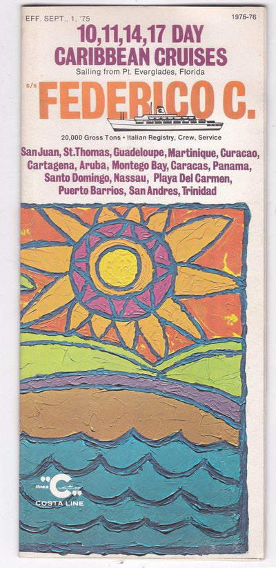 Costa Line Federico C 1975-76 Caribbean Cruises From Port Everglades Florida Brochure - TulipStuff