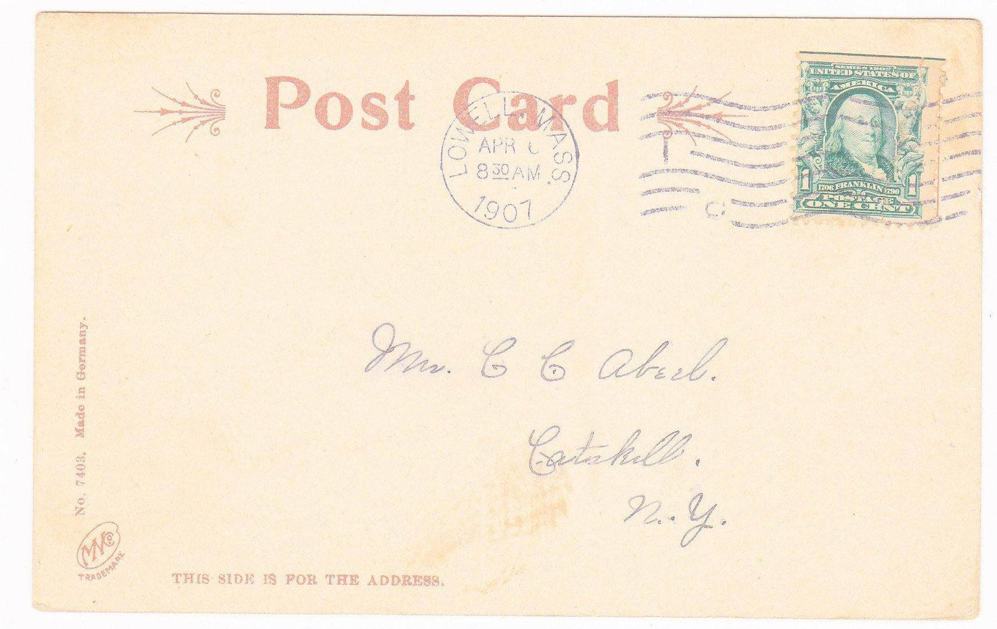 Fort Hill Park Lowell Massachusetts Undivided Back Antique Postcard 1907 - TulipStuff