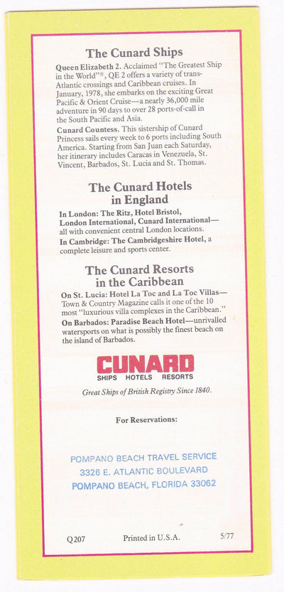 Cunard Princess 1977 Inaugural Season Caribbean Cruises from Florida Brochure - TulipStuff