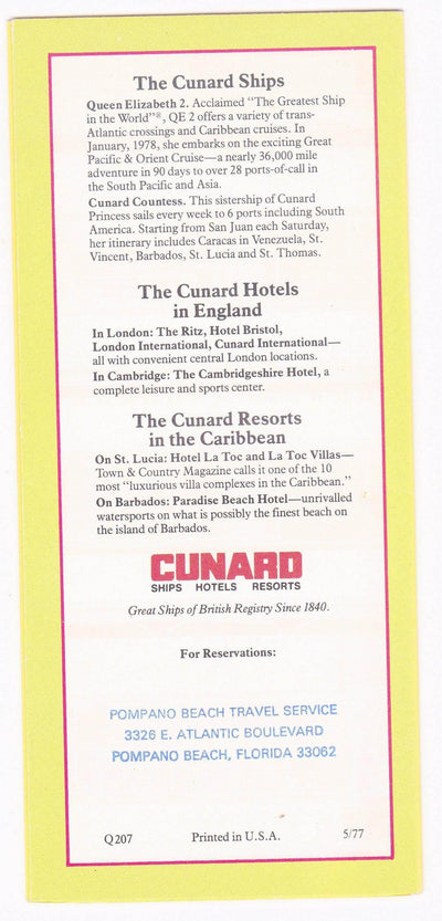 Cunard Princess 1977 Inaugural Season Caribbean Cruises from Florida Brochure - TulipStuff