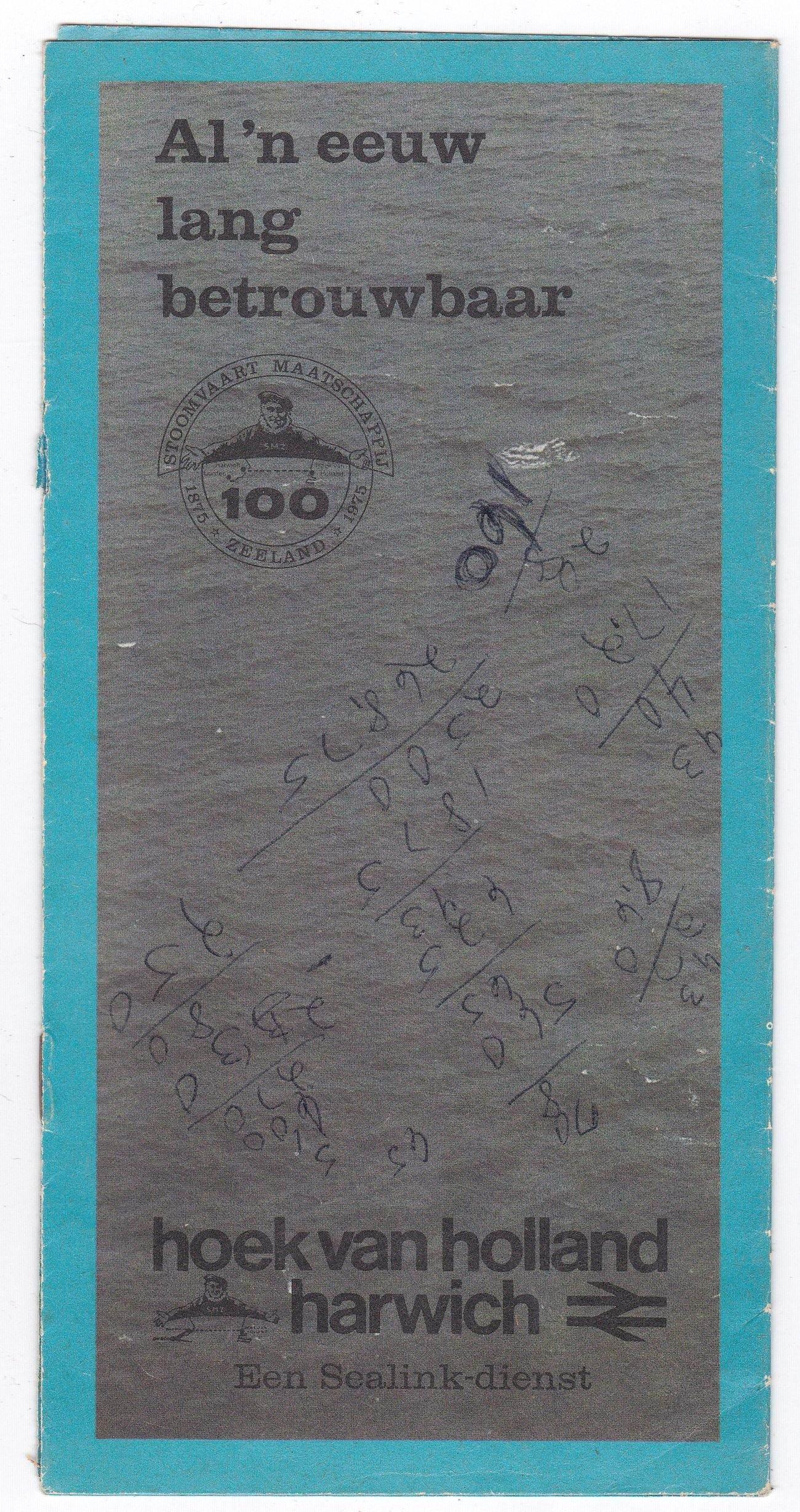 Sealink 1975 Car Ferry St Edmund Hoek van Holland Harwich Dutch Brochure - TulipStuff