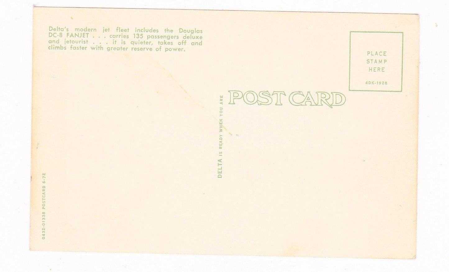Delta Airlines Douglas DC-8 Fanjet 1960's Postcard - TulipStuff