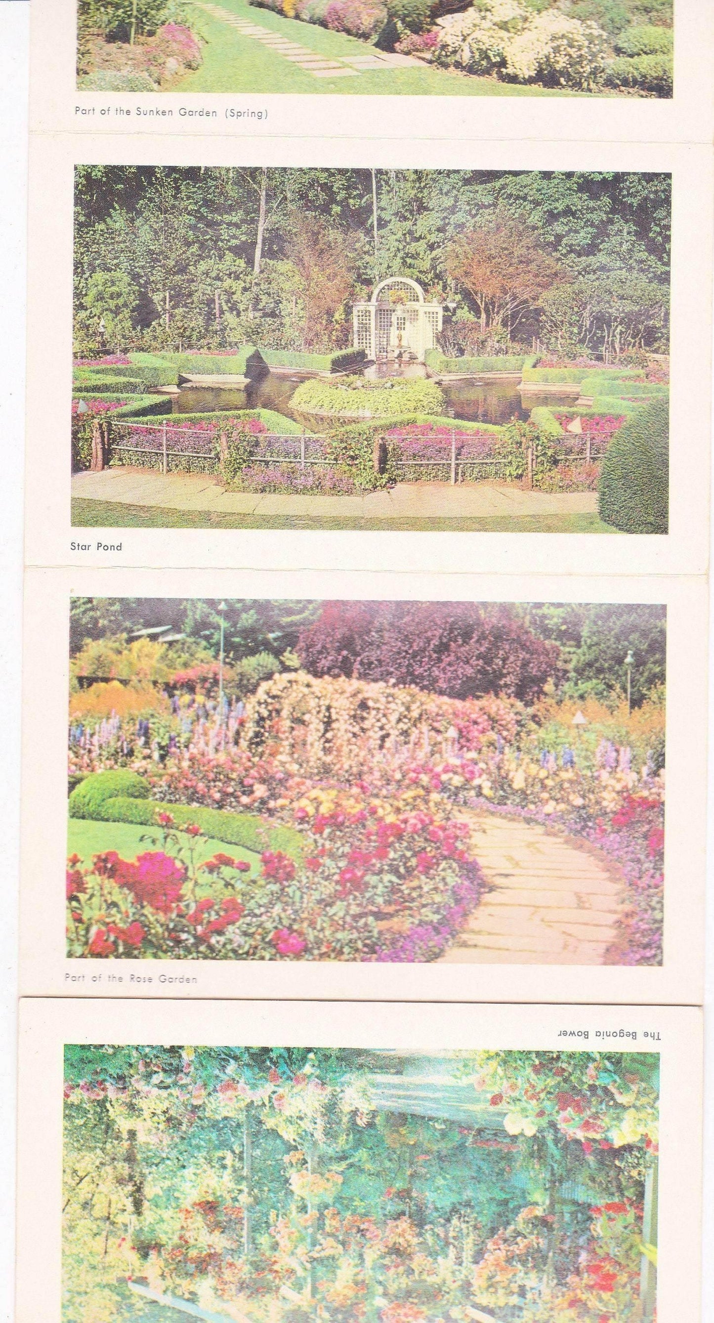 Butchart Gardens 1950's 16 View Souvenir Postcard Folder Victoria British Columbia Canada - TulipStuff