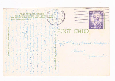 Portland Oregon International Rose Test Gardens and Mount Hood Early 1960's Postcard - TulipStuff