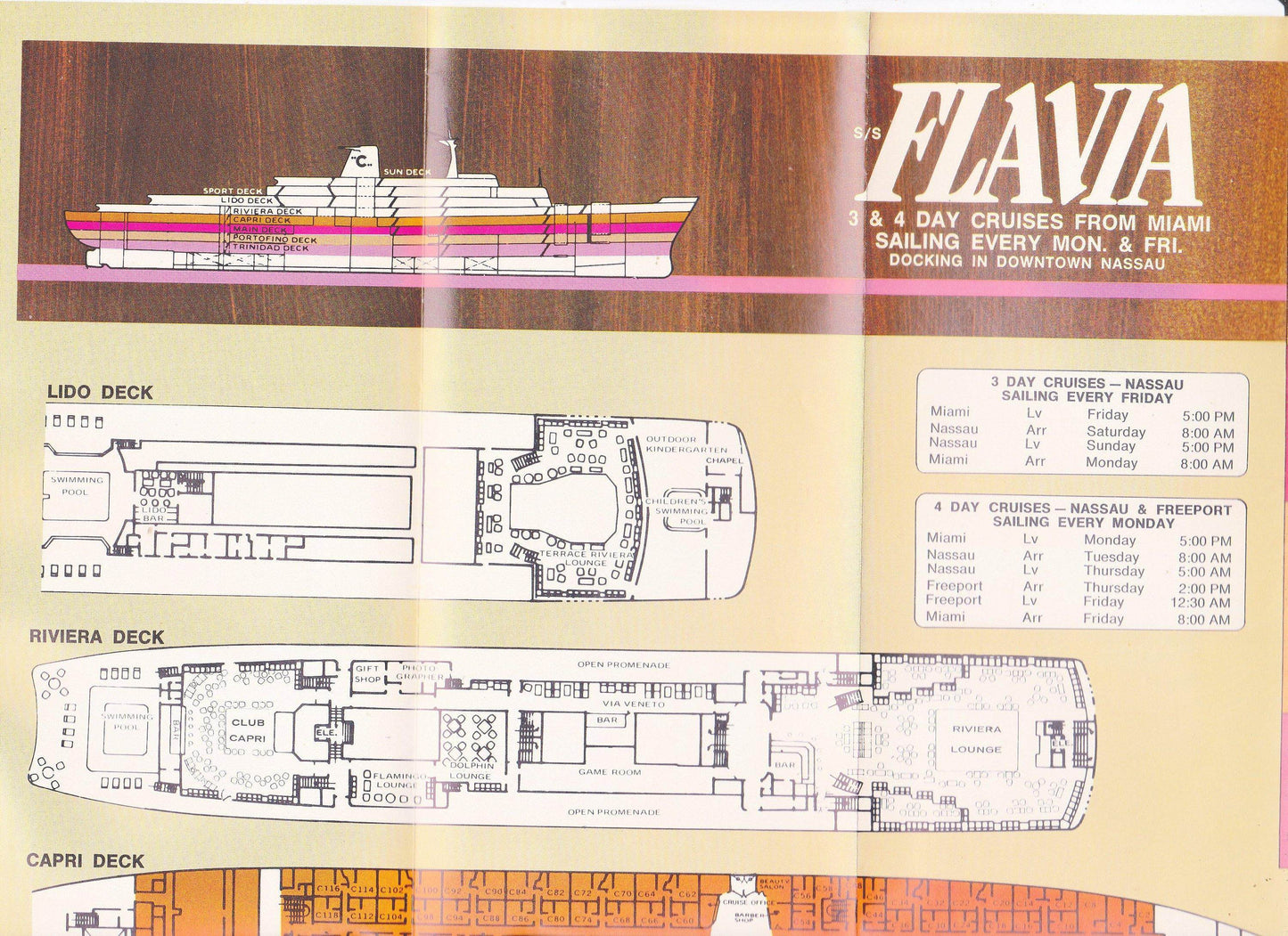 Costa Line ss Flavia 1974 Nassau Freeport Cruise Brochure - TulipStuff