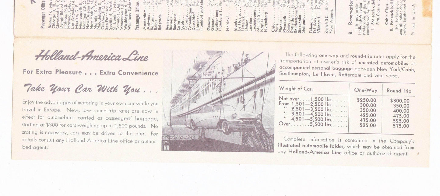 Holland America Line 1955 Transatlantic Sailing Schedule Nieuw Amsterdam Ryndam Maasdam Westerdam Noordam - TulipStuff