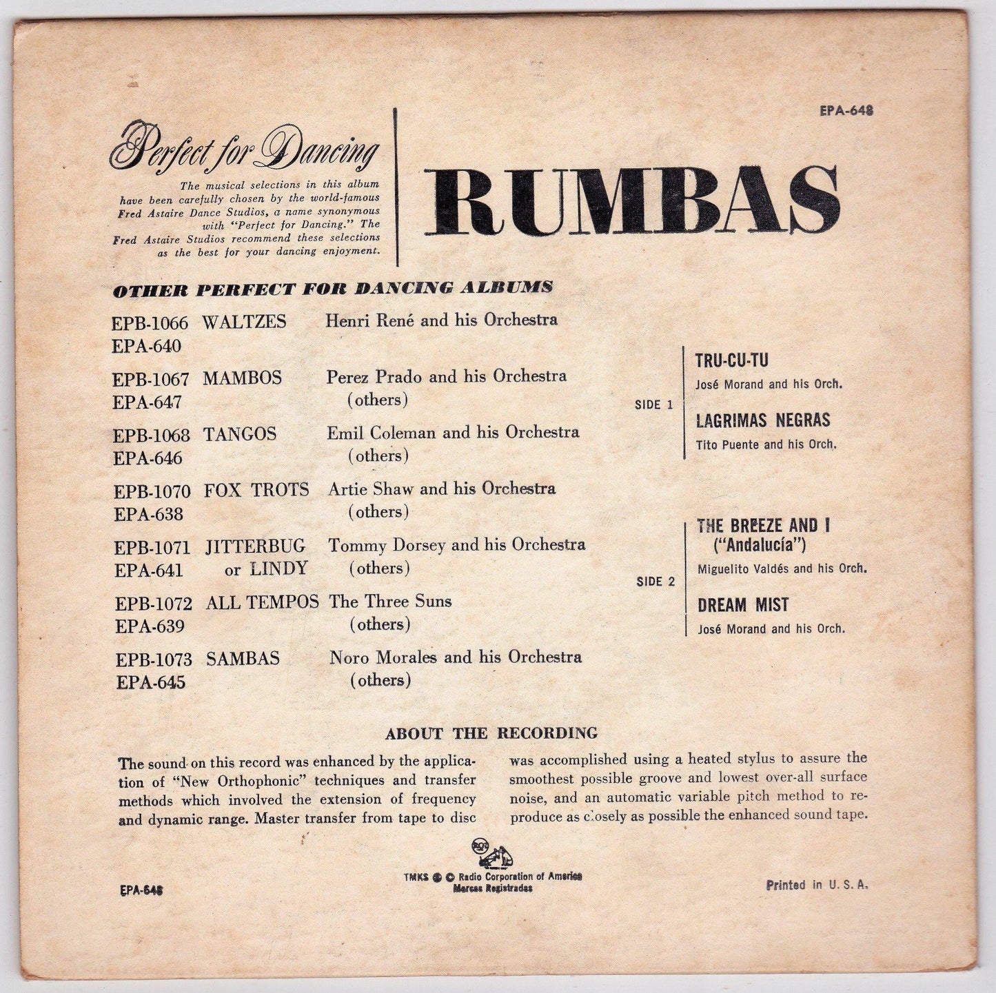 Rumbas 45rpm RCA Victor EPA-648 1955 Perfect for Dancing Fred Astaire Studios - TulipStuff