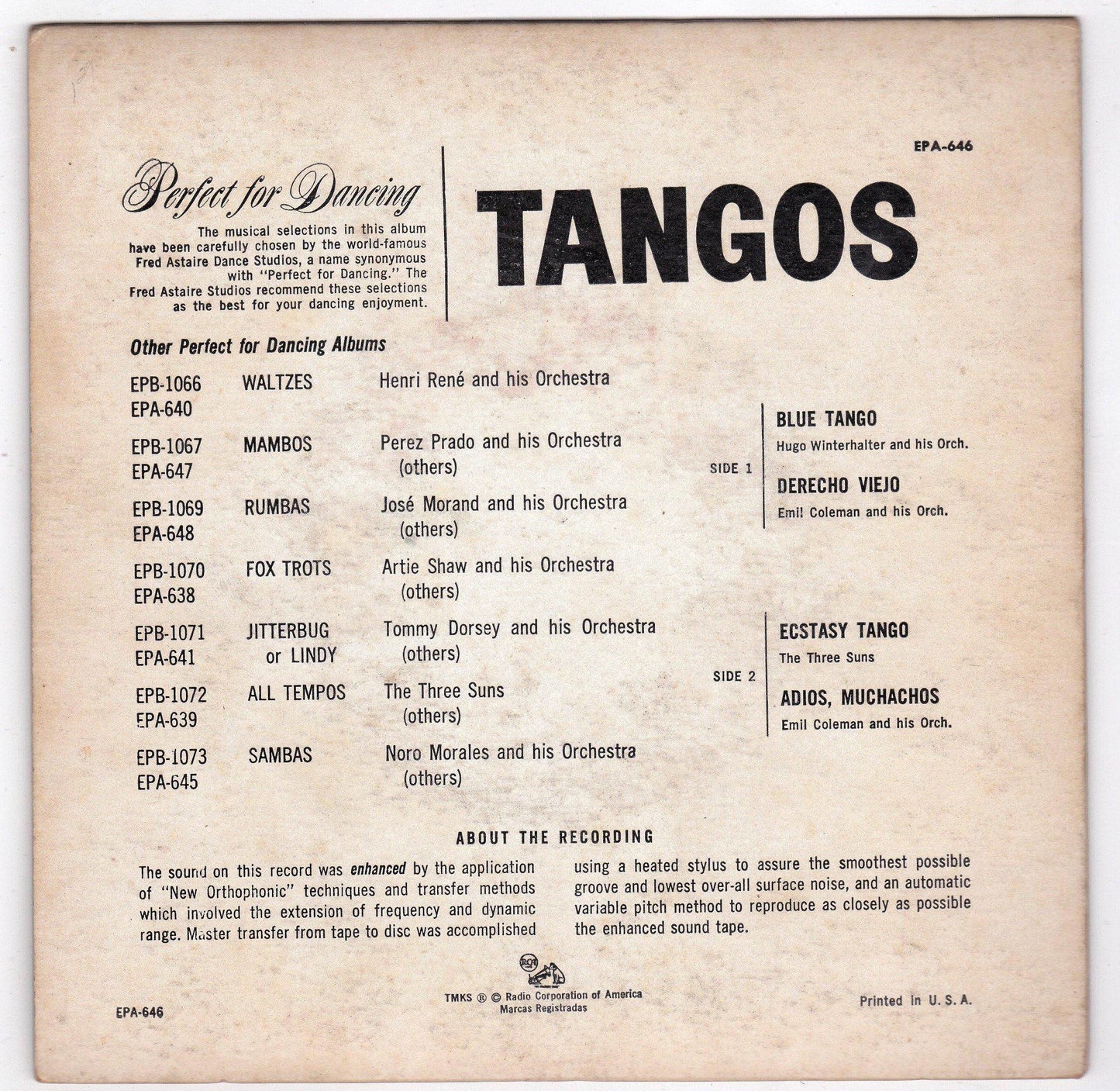 Tangos 45rpm RCA Victor EPA-646 1955 Perfect for Dancing Fred Astaire Studios - TulipStuff