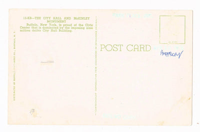 Buffalo New York The City Hall and McKinley Monument 1950's Postcard - TulipStuff