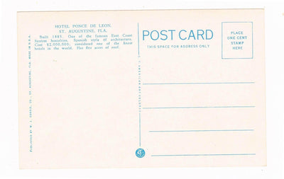 Hotel Ponce de Leon St Augustine Florida 1930's Postcard - TulipStuff
