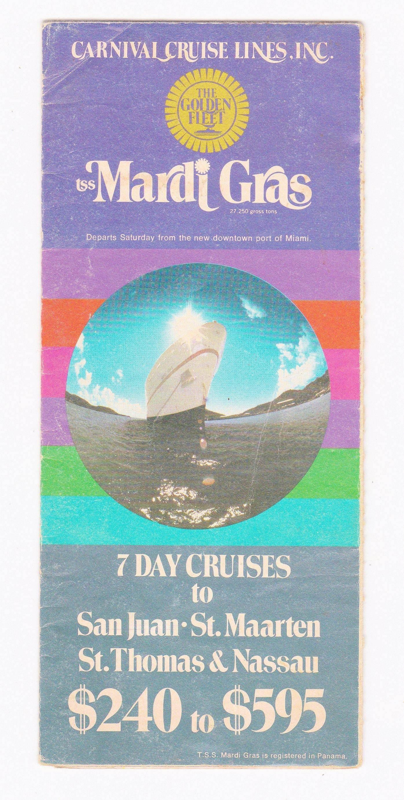 Carnival Cruise Lines TSS Mardi Gras 1972 Caribbean Brochure - TulipStuff