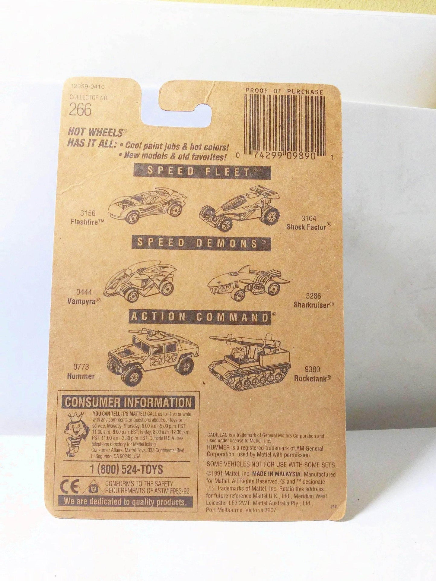 Hot Wheels Collector #266 '59 Cadillac Eldorado Diecast Car Whitewall Tires 1991 - TulipStuff