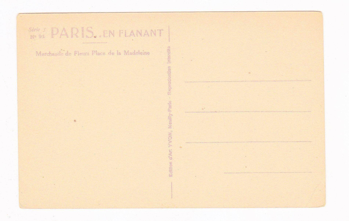 Marchaude de Fleurs Place de la Madelaine Flower Merchant Paris France Postcard 1920's - TulipStuff