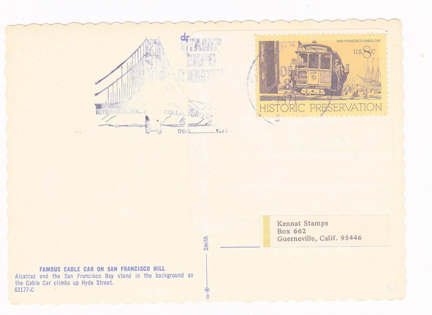 San Francisco Cable Car Postcard with San Francisco Cable Car Historic Preservation Postal Stamp 1971 - TulipStuff