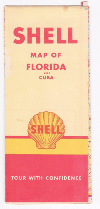 Vintage Shell Oil Map of Florida and Cuba 1947 - TulipStuff
