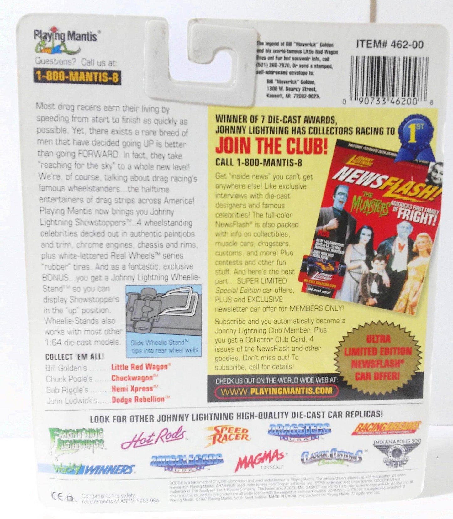 Johnny Lightning Showstoppers Bill Maverick Golden's Little Red Wagon Wheelstander Pickup 1997 - TulipStuff