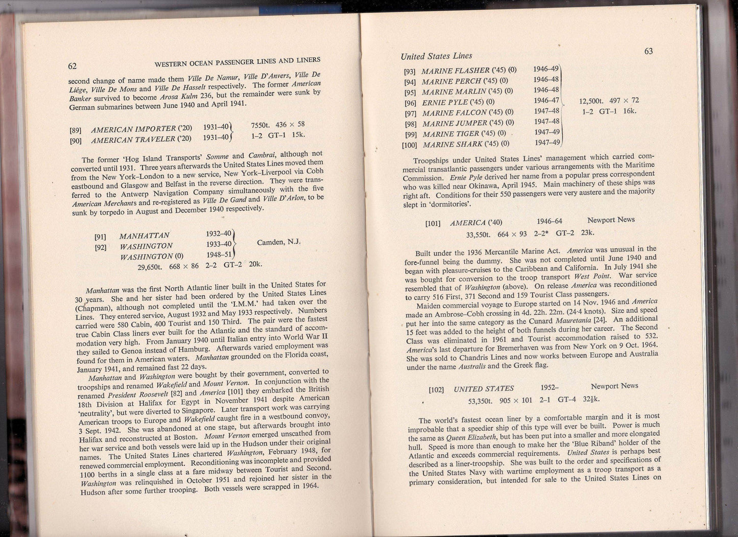 Western Ocean Passenger Lines and Liners 1934-1969 Vernon Gibbs Hardcover First Printing 1970 - TulipStuff