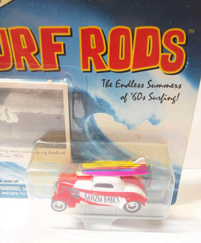Johnny Lightning Surf Rods Banzai Babes #556 Flathead Flyer Ford Coupe Diecast Car with Surfboards 2000 - TulipStuff