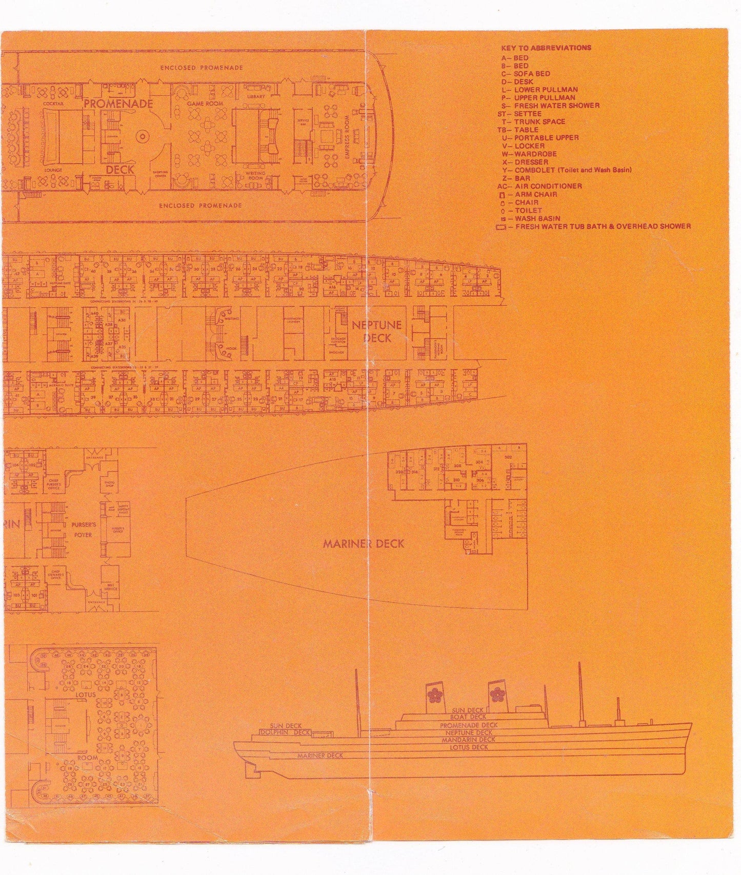 Orient Overseas Line ss Oriental Empress 1970's Caribbean Cruise Brochure with Deck Plans - TulipStuff