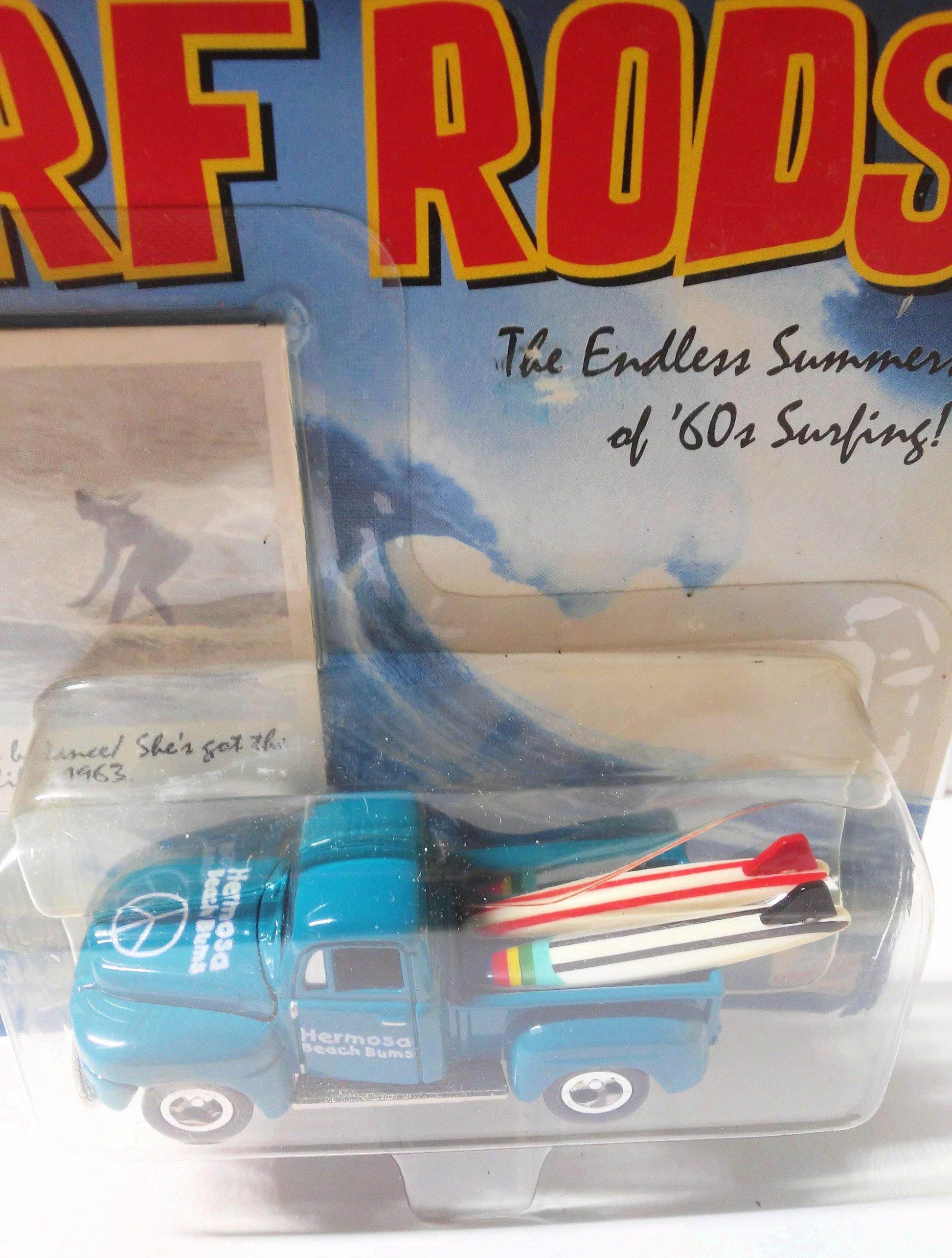 Johnny Lightning  Surf Rods Hermosa Beach Bums '50 Ford F-1 Pickup Truck Diecast Carwith Surfboards 2000 - TulipStuff