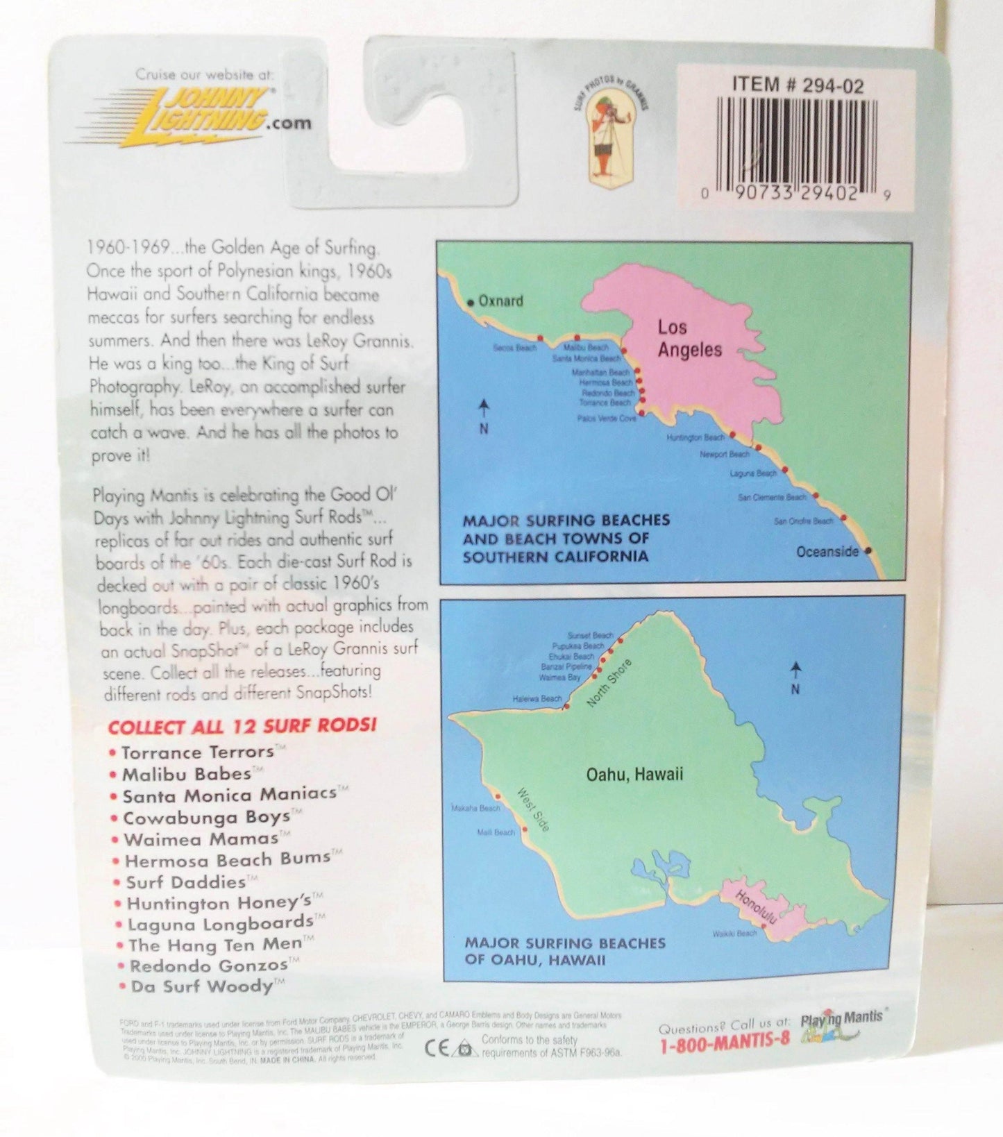 Johnny Lightning Surf Rods Hermosa Beach Bums '50 Ford F-1 Pickup Truck Diecast Carwith Surfboards 2000 - TulipStuff