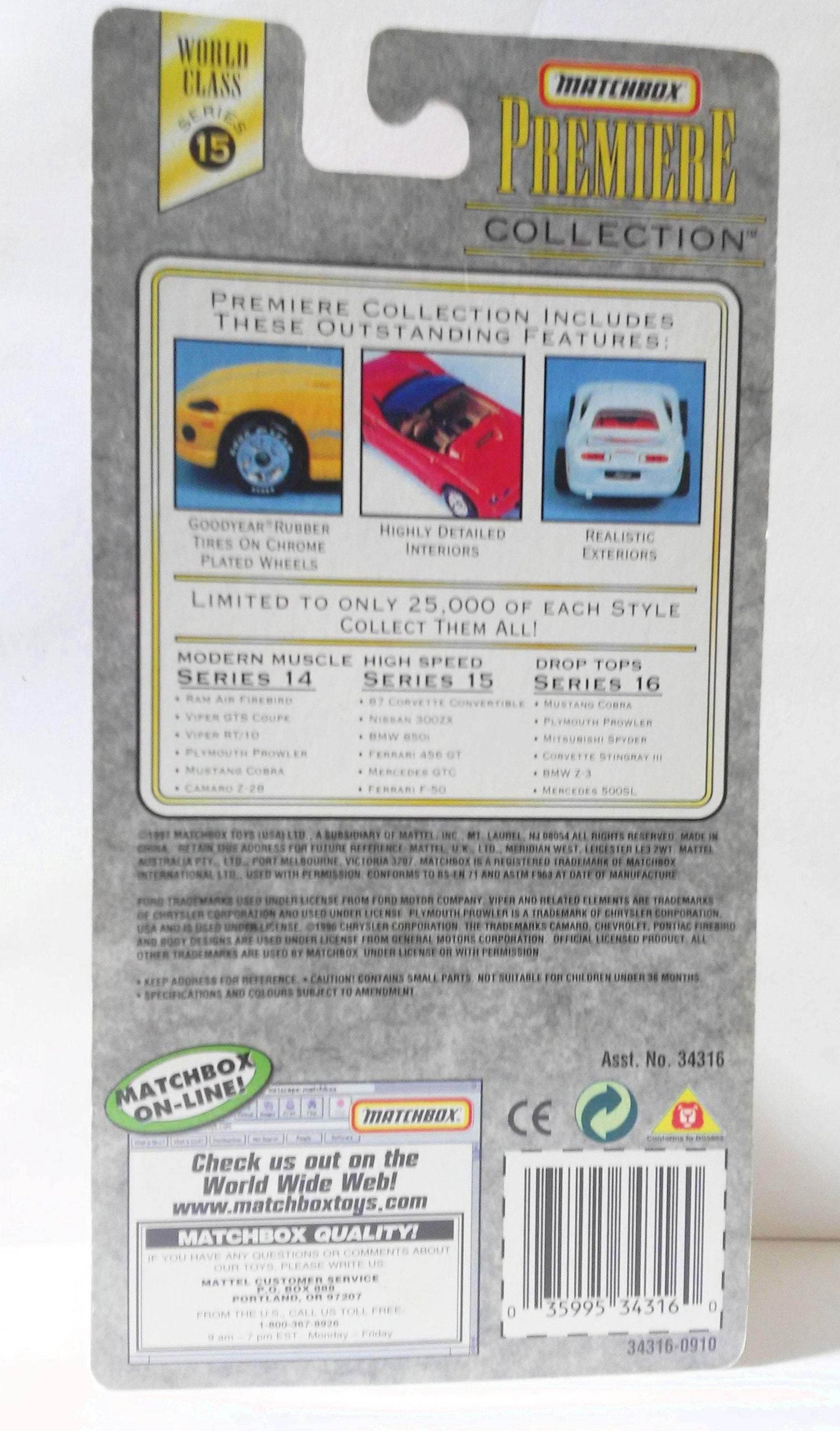 Matchbox Premiere Collection Ferrari F-50 Die-cast Sports Car Limited Edition 1997 - TulipStuff