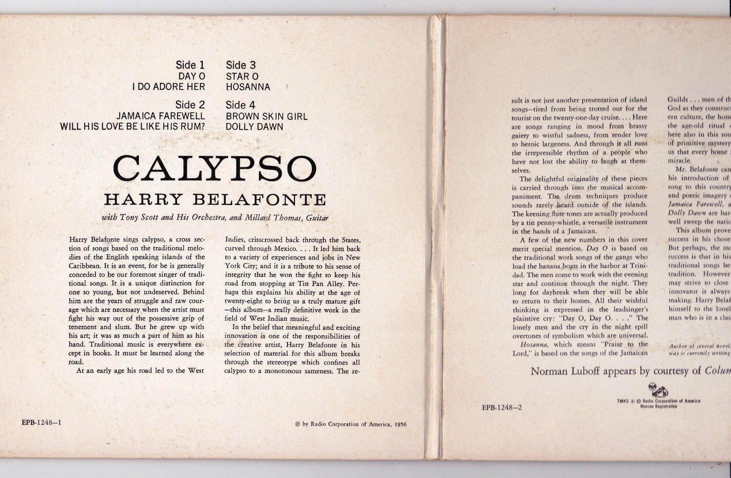 Harry Belafonte Calypso 2x7in Vinyl EP RCA Victor EPB-1248 1956 Day-O Banana Boat Song - TulipStuff