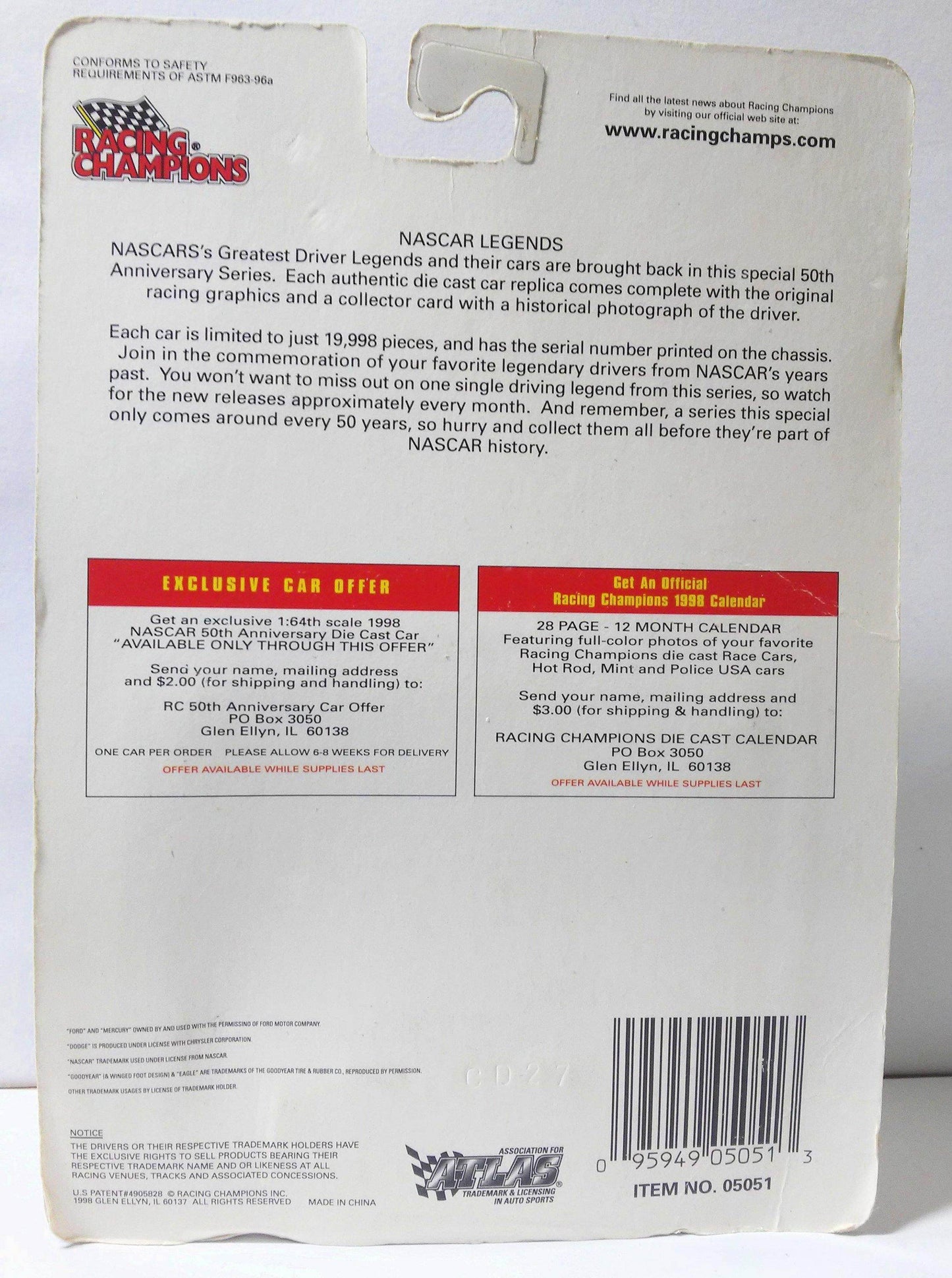 Racing Champions Nascar Legends Issue 16 Ltd Ed Dick Brooks 1970 Plymouth Superbird Bestline Products - TulipStuff