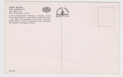 Surf Motel Lombard St US Hwy 101 San Francisco California 1960's Postcard - TulipStuff