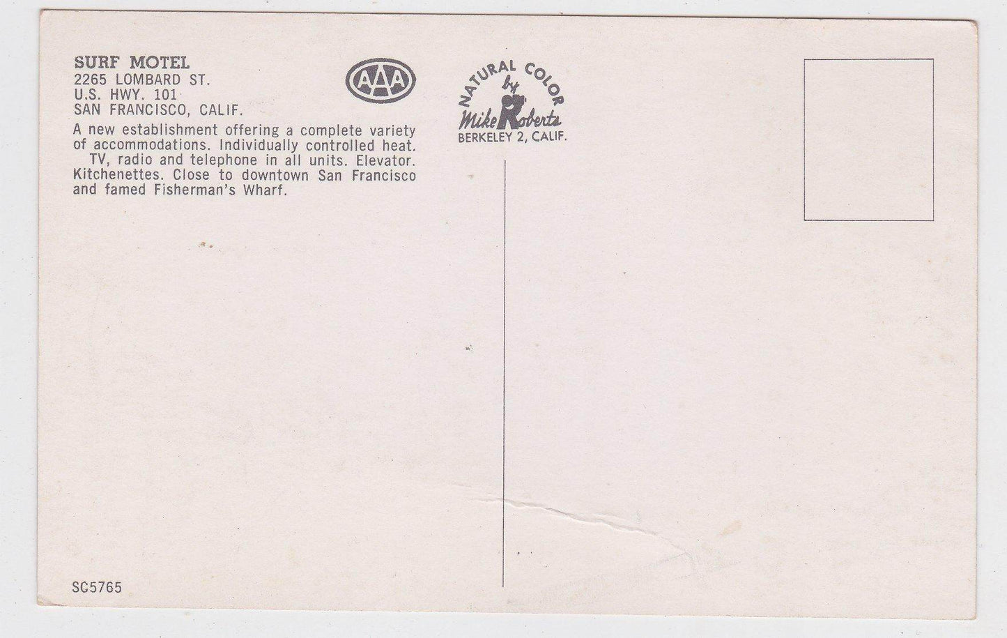 Surf Motel Lombard St US Hwy 101 San Francisco California 1960's Postcard - TulipStuff