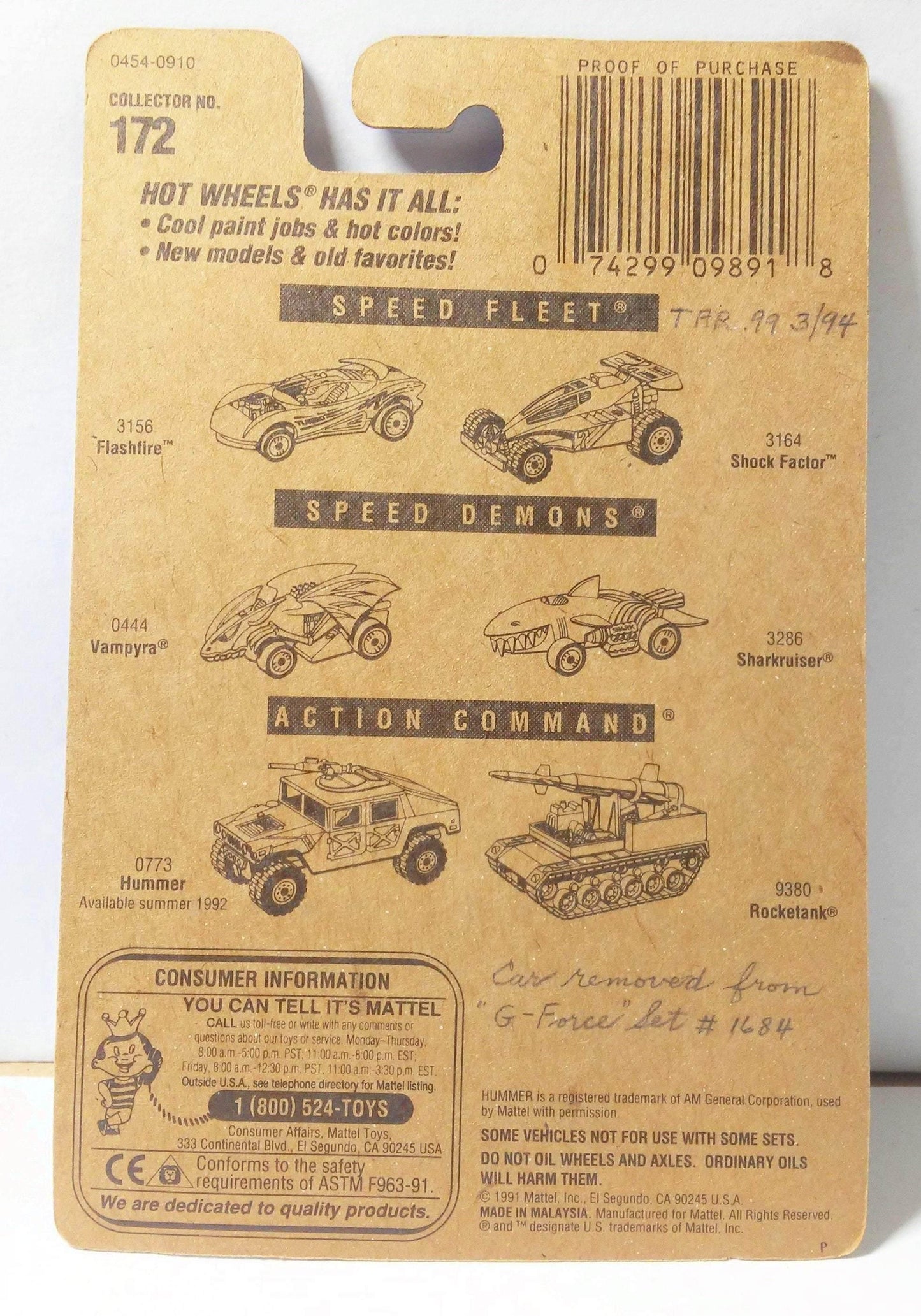 Hot Wheels G-Force Mazda MX-5 Miata Day-Glo Orange Screamin' Wheels 1994 - TulipStuff