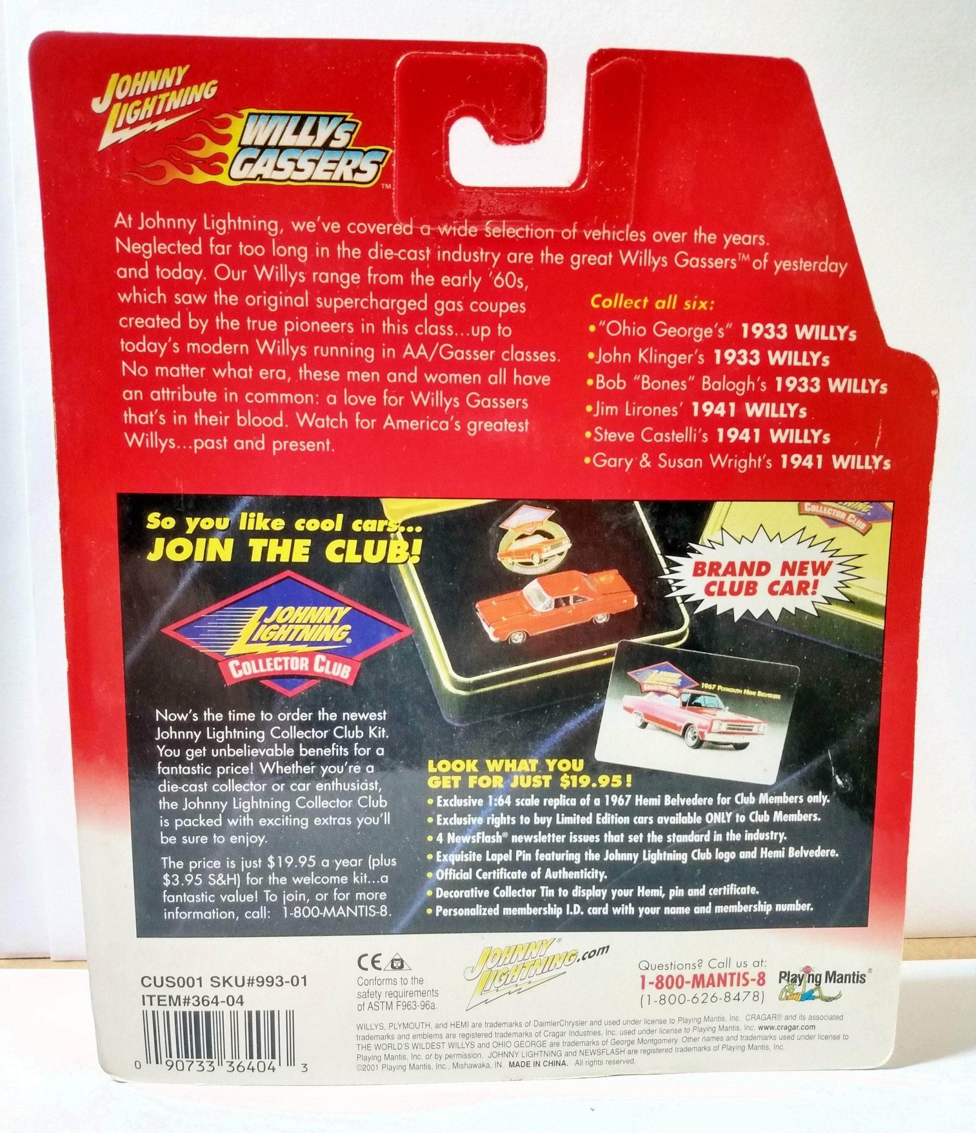 Johnny Lightning  Willys Gassers Series Bob Bones Balogh 1933 Willys Diecast Car - TulipStuff