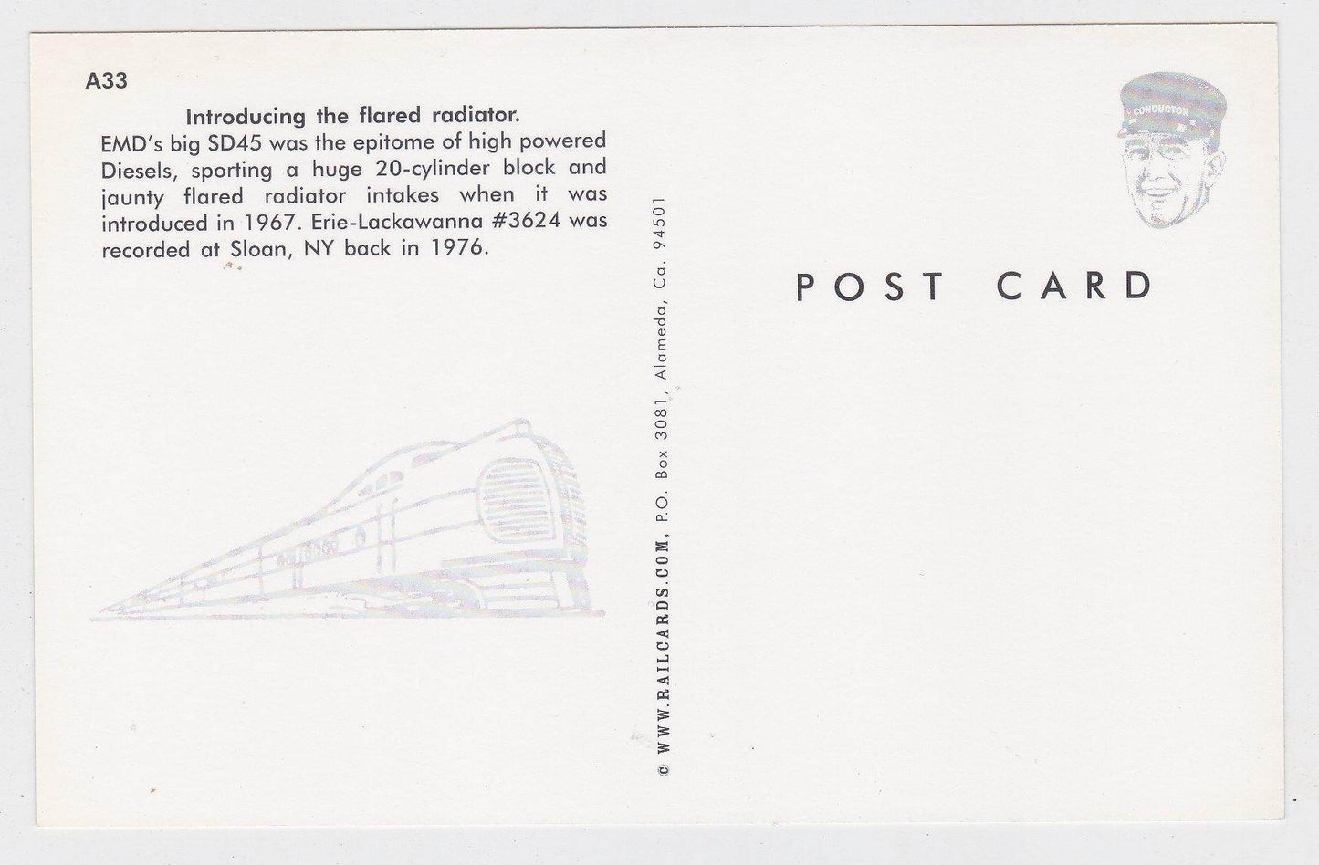 Erie Lackawanna EMD SD45 Diesel Locomotive Train Postcard - TulipStuff