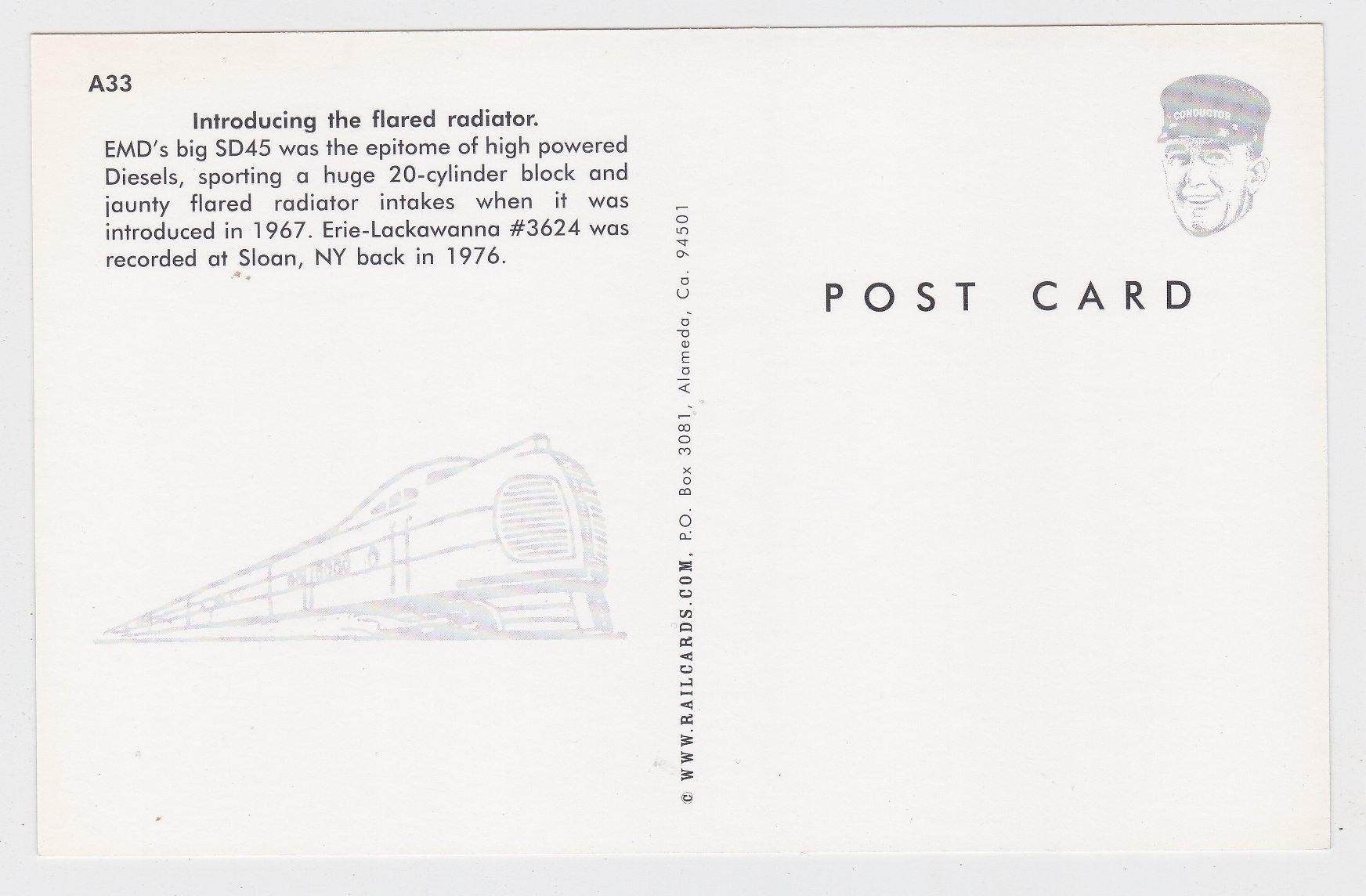 Erie Lackawanna EMD SD45 Diesel Locomotive Train Postcard - TulipStuff