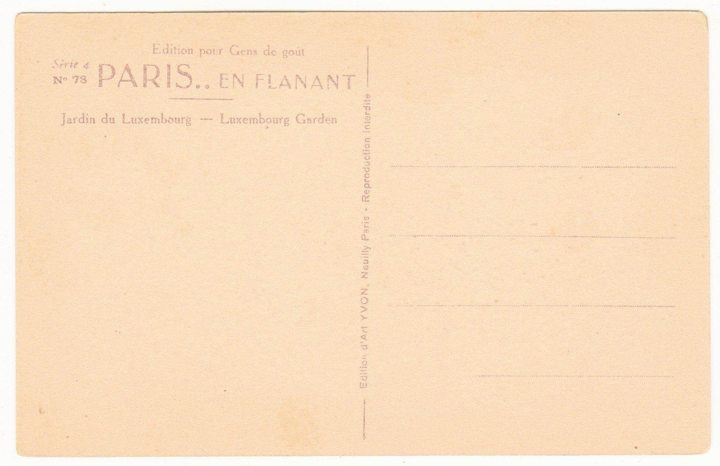 Jardin du Luxembourg Garden Paris France Postcard 1920's - TulipStuff