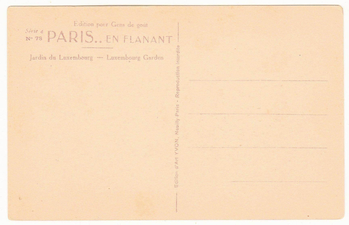 Jardin du Luxembourg Garden Paris France Postcard 1920's - TulipStuff