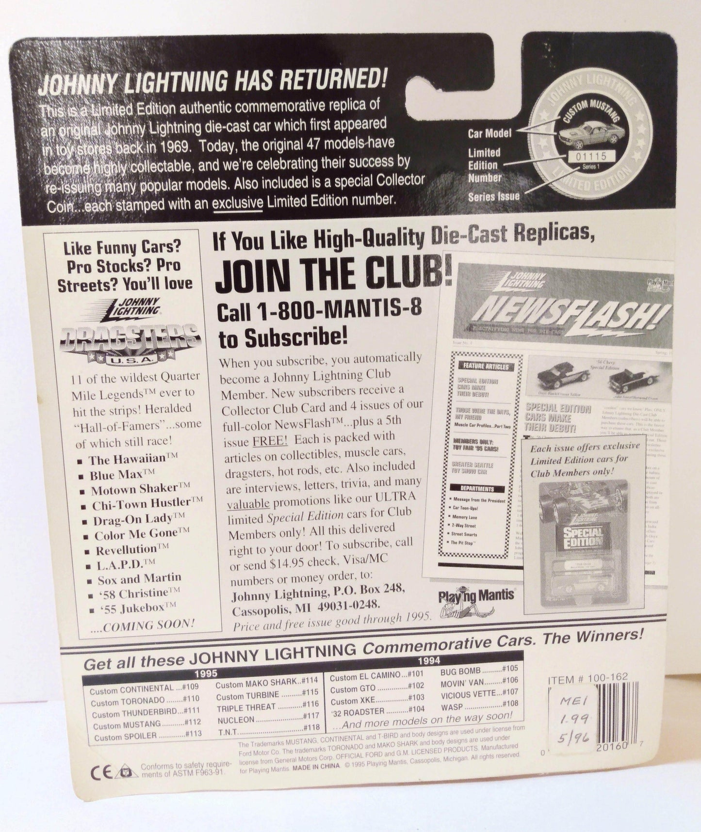 Johnny Lightning Commemorative Series 6 Black Triple Threat 1995 - TulipStuff