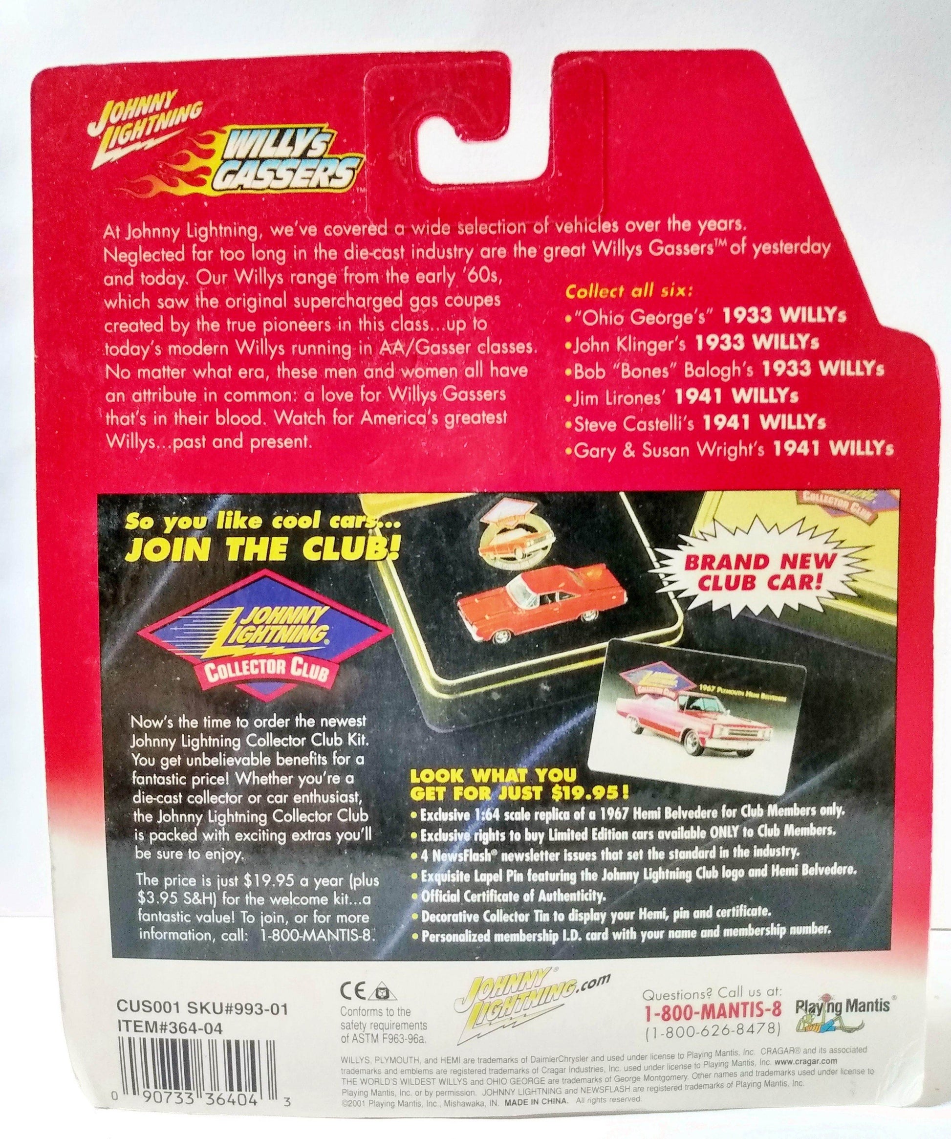 Johnny Lightning  Willys Gassers Series John Klinger 1933 Willys Diecast Car - TulipStuff
