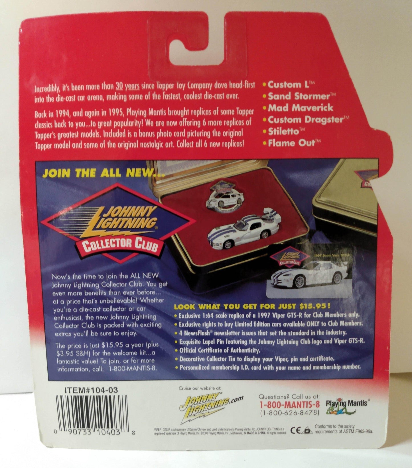 Johnny Lightning Topper Series Stiletto Diecast Car Blue 2000 - TulipStuff