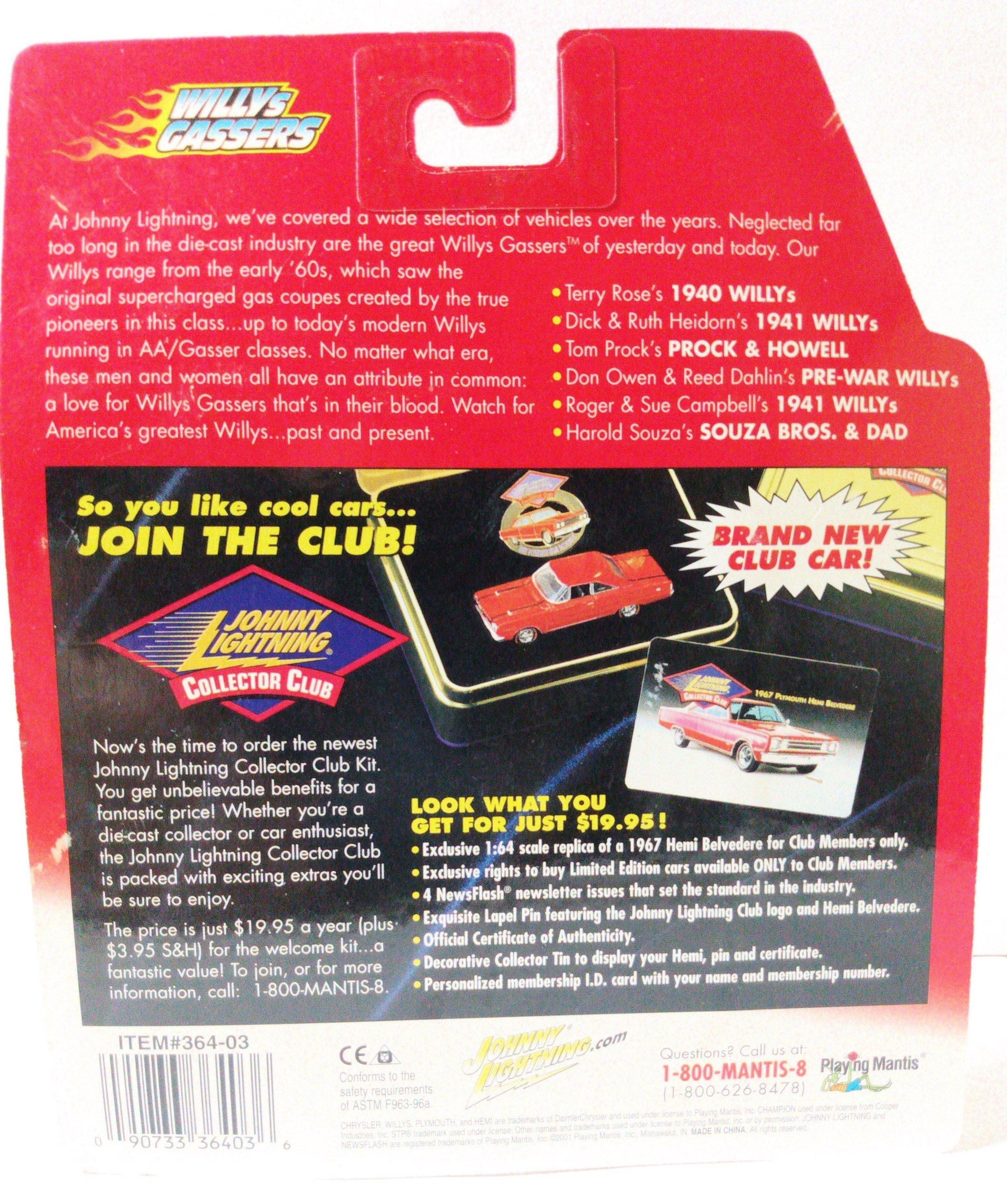 Johnny Lightning  Willys Gassers Series Terry Rose 1940 Willys Diecast Car - TulipStuff